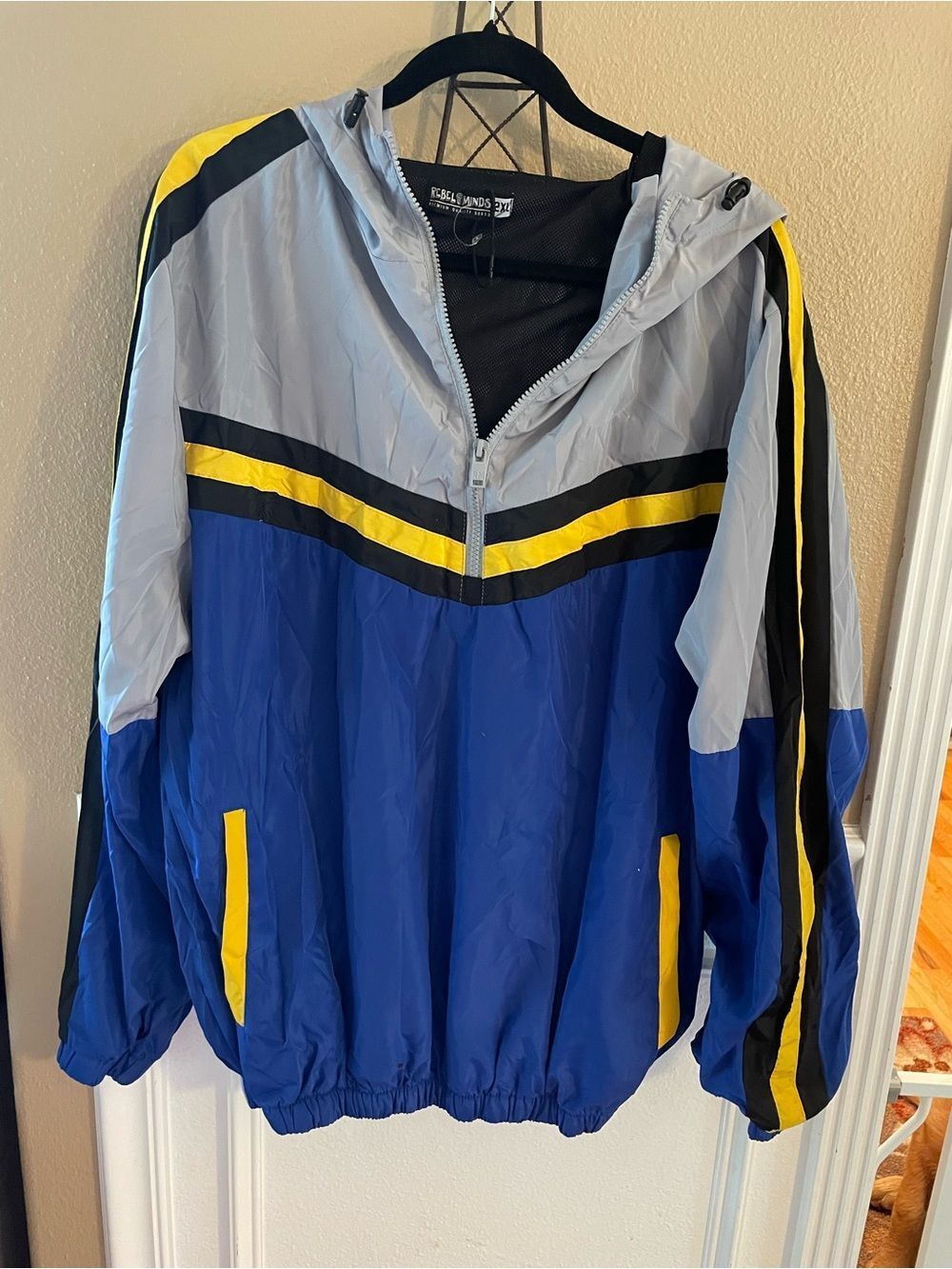 Rebel Minds Vintage Blue Yellow Gray Half Zip Pullover Windbreaker Mens 2X
